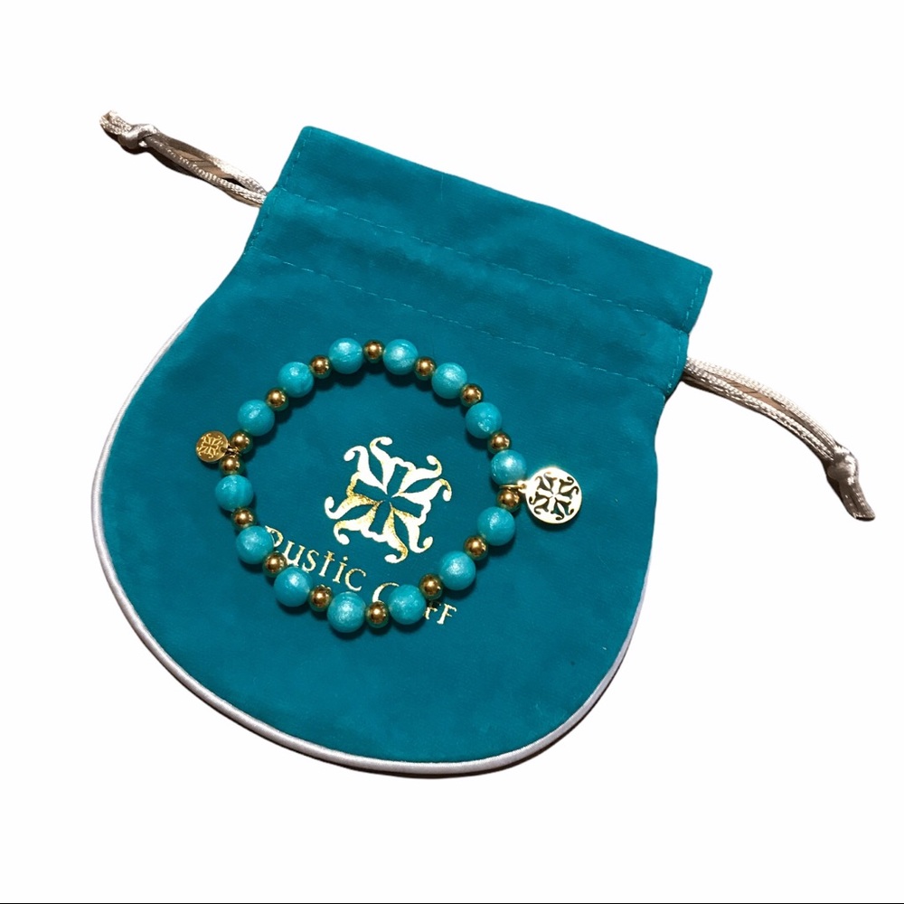 Teal and Gold Rustic Cuff Bracelet
